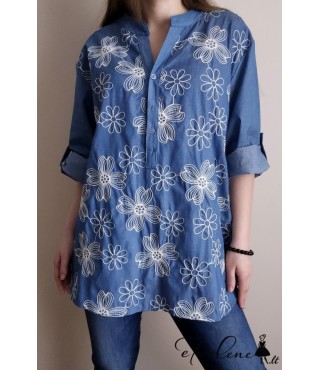 Nauja džinso stiliaus siuvinėta palaidinė